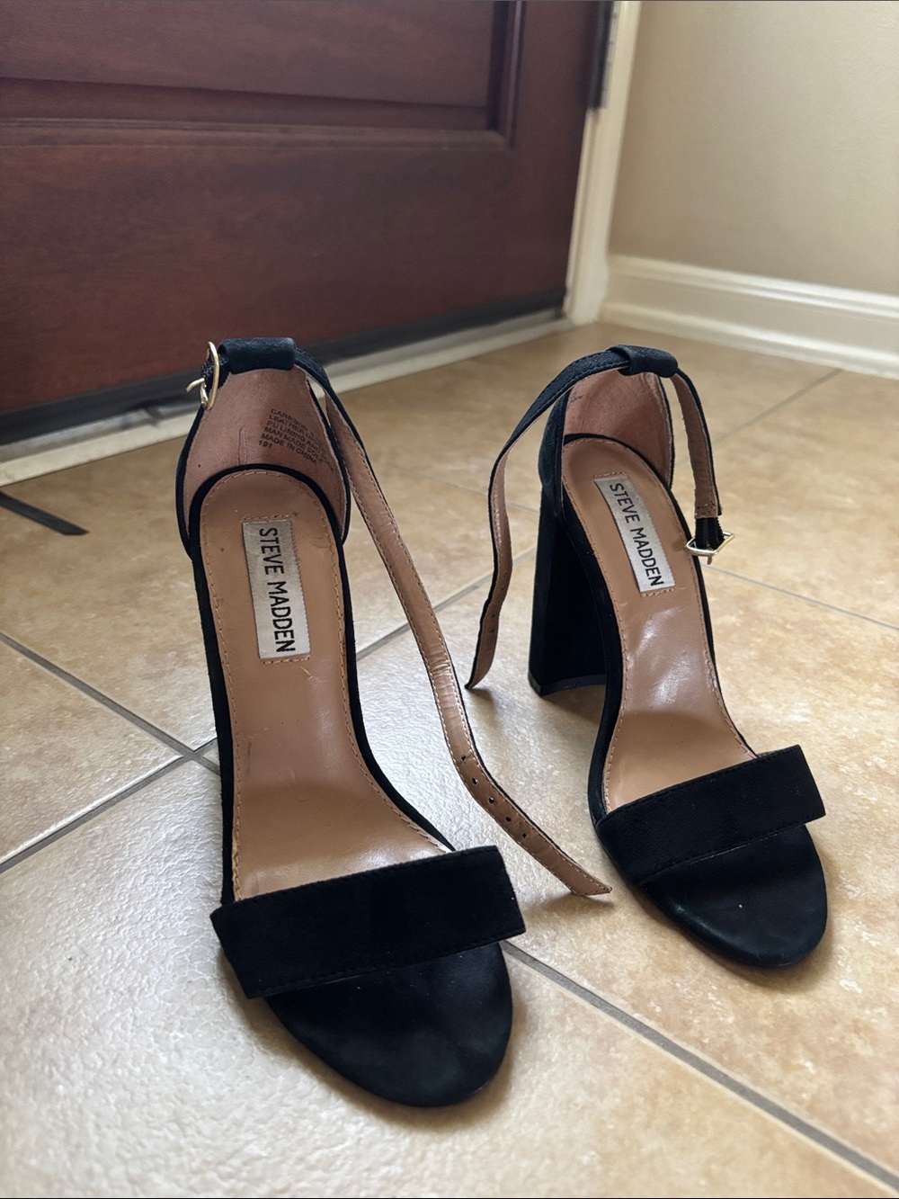 Steve Madden Black Suede Ankle-Strap Block Heels